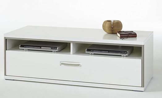 Meuble TV Avec Cadre En Métal Coloris Blanc Brillant - L. 124 X H. 41 X P. 52 Cm