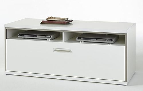 Meuble TV Avec Cadre En Métal Coloris Blanc Brillant - L. 124 X H. 51 X P. 52 Cm