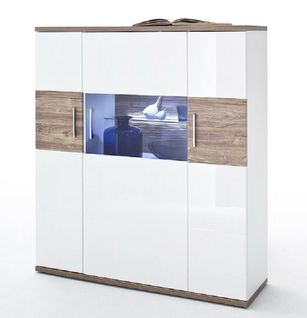 Vaisselier / Buffet Coloris Blanc Brillant Et Chêne Sterling.