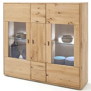 Vaisselier Coloris Chêne Poutre Bianco Huilé - Longueur 156 X Hauteur 141 X Profondeur 38 Cm