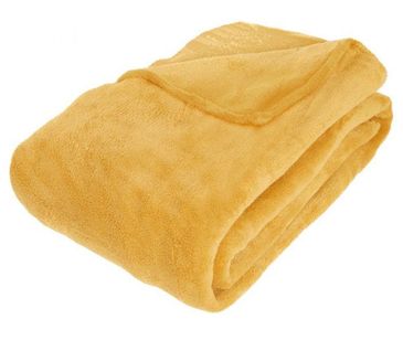 Plaid En Microfibre Coloris Jaune Ocre - Longueur 230 X Profondeur 180 X Hauteur 0,6 Cm