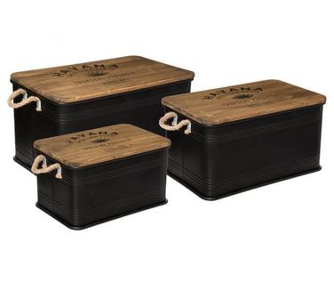 Lot De 3 Malles De Rangement En Bois / Métal Coloris Noir