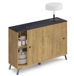 Buffet 2 Portes Coloris Chêne Doré/marbre - H. 87 X L. 120 X P. 40 Cm