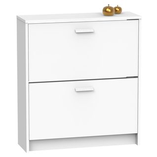 Commode Meuble à Chaussures 2 Portes Coloris Blanc - H. 82 X L. 74 X P. 25 Cm