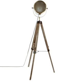 Lampadaire Trépied En Bois Et Acier Coloris Bronze - L. 62,5 X P. 57 X H. 150 Cm