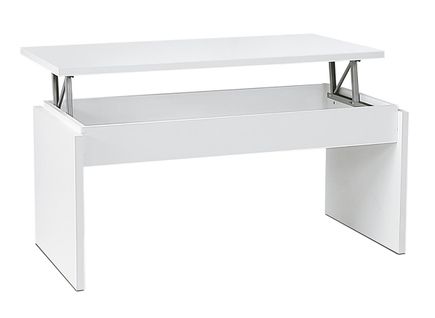 Table Basse, Table De Salon Relevable En Bois Coloris Blanc - L. 105 X P. 55 X Hauteur 51/63 Cm