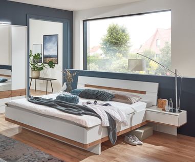 Lit Adulte Double 160x200 Cm Queen Size + 2 Chevets Coloris blanc/imitation Chêne Artisan