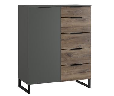 Commode Meuble De Rangement Coloris Imitation Chêne /graphite - L. 81 X P. 41 X H. 102 Cm