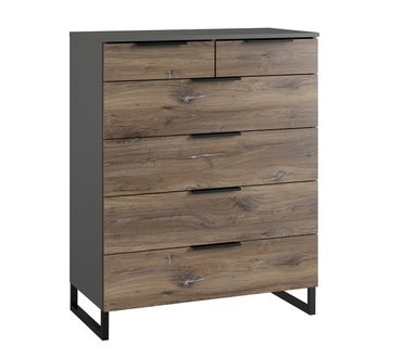 Commode Meuble De Rangement Coloris Imitation Chêne /graphite - L. 81 X H. 102 X P. 41 Cm
