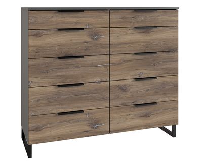 Commode Meuble De Rangement Coloris Imitation Chêne /graphite - L. 116 X P. 41 X H. 102 Cm