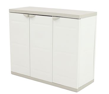 Armoire Basse 3 Portes Intérieur/extérieur Coloris Beige - L. 105 X P. 44 X H. 88 Cm