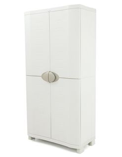 Armoire Meuble De Rangement 2 Portes Intérieur/extérieur Coloris Beige - L. 90 X P. 45 X H. 184 Cm