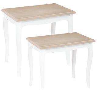 Lot De 2 Tables D'appoint Gigognes En Bois Coloris Blanc / Naturel