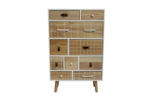 Commode En Bois Paulownia Avec 12 Tiroirs - Largeur 60 X Hauteur 94 X Profondeur 26cm