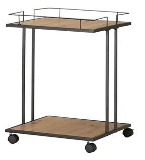 Desserte En Acier Laqué Noir Et Plateaux En Bois - Longueur 45 X Hauteur 60 X Profondeur 45 Cm