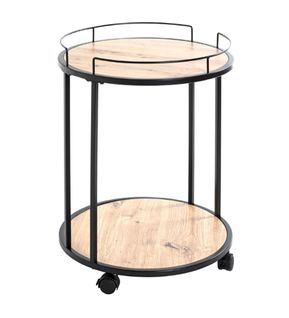 Desserte En Acier Laqué Noir Et Plateaux En Bois - Diamètre 45 X Hauteur 60 Cm