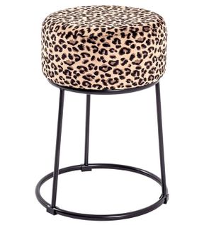 Tabouret En Métal Et Tissu Velours Motif léopard - diamètre 30 X Hauteur 46 Cm