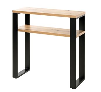 Meuble Console, Table Console En Bois Coloris Chêne Et Métal Noir  - L 70 X P 28 X H 75 Cm
