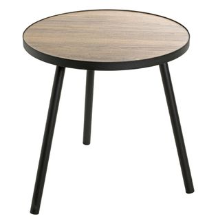 Table D'appoint En Métal Noir Et Mdf Chêne - Diamètre 50 X Hauteur 52 Cm