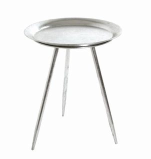 Table D'appoint En Métal Laqué Argent - Diamètre 38 X Hauteur 47 Cm