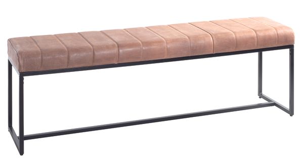 Banc 3 Places En Métal Et Cuir Coloris Marron - Longueur 150 X Hauteur 48 X Profondeur 38 Cm