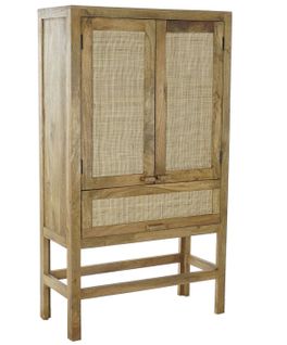 Buffet Haut Meuble De Rangement En Bois De Manguier Marron Foncé Et Rotin