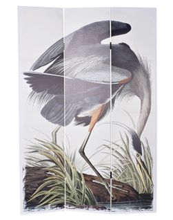 Paravent 2 Faces De 3 Pans En Pin Et Toile Motif cigogne - L. 120 X H. 180 X P. 2 Cm