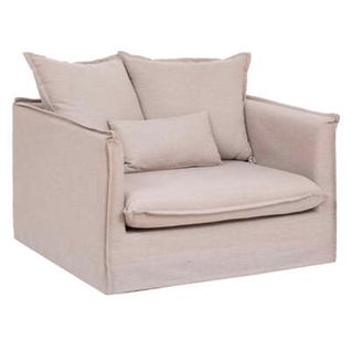 Fauteuil En Pu / Bois Coloris Beige - Longueur 117 X Profondeur 102 X Hauteur 72 Cm