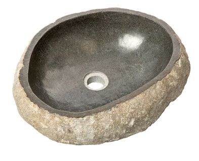 Vasque à Poser / Lavabo En Pierre Naturelle Coloris Gris - L. 45 X H. 15 X P. 40 Cm