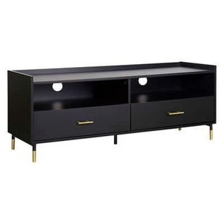 Meuble TV En Bois Et Fer Coloris Noir - Longueur 120 X Profondeur 40 X Hauteur 46 Cm