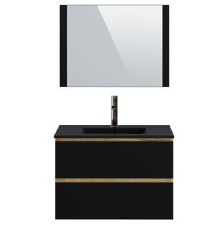 Meuble De Salle De Bain En Mélamine Couleur Chêne / Noir - L. 80 X P. 45 X H. 85 Cm