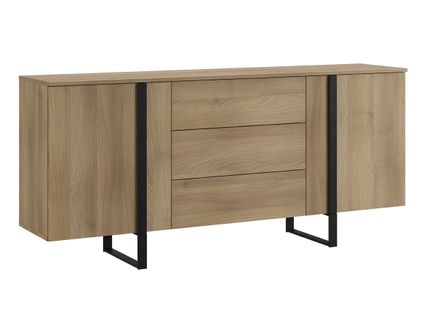 Buffet En Mélamine Et Métal Coloris Chêne / Noir - Longueur 180 X Profondeur 40 X Hauteur 82 Cm