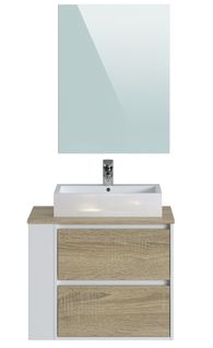 Meuble De Salle De Bains En Mélamine Chêne/blanc Mat - Longueur 74 X Profondeur 46 X Hauteur 73 Cm