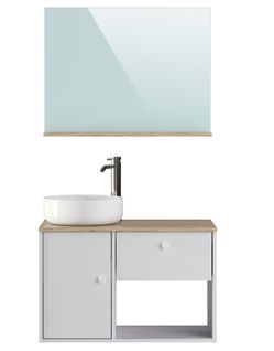 Meuble De Salle De Bain En Mélamine Coloris Chêne Et Blanc - L. 80 X P. 46 X H. 63 Cm