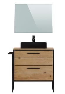 Meuble De Salle De Bain En Mélamine Coloris Chêne Clair - L. 80 X P. 45 X H. 81 Cm