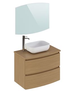 Meuble De Salle De Bain Coloris Placage Chêne En Mélamine - L. 81 X P. 46 X H. 85 Cm