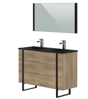 Ensemble De Salle De Bain En Mélamine Coloris Chêne/ Noir