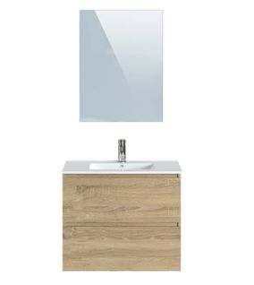 Meuble De Salle De Bains En Mélamine Coloris Chêne Clair - L. 81 X P. 47 X H. 67.5 Cm