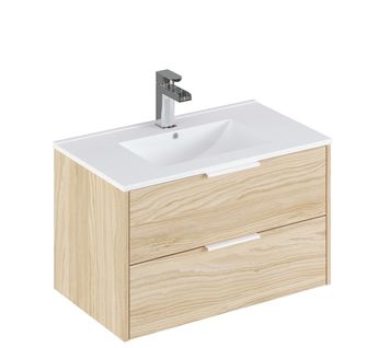 Meuble De Salle De Bain En Mélamine Coloris Naturel - Longueur 81 X Profondeur 47 X Hauteur 49 Cm