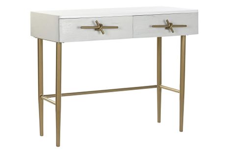 Console Table En Métal Doré Et Bois De Manguier Coloris Blanc  - L. 90 X P. 45 X H. 74 Cm