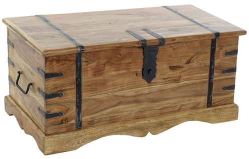 Coffre De Rangement En Bois D'acacia Coloris Naturel - Longueur 90 X Profondeur 40 X Hauteur 40 Cm