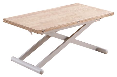 Table Basse Relevable Extensible En Bois Et Métal - L. 110-114 X P. 57 X H. 49-76 Cm