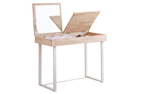 Commode Coiffeuse Avec Miroir En Bois Et Métal Coloris Naturel /blanc - L. 100 X P. 50 X H. 76 Cm