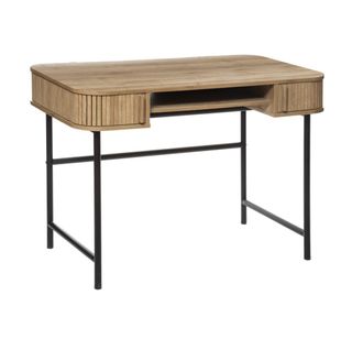 Bureau En Bois Mdf Naturel Et Acier Coloris Noir - Longueur 105 X Profondeur 60 X Hauteur 75,1 Cm