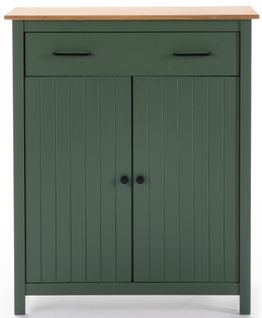 Meuble De Rangement En Pin Massif Décor Ciré Chêne Et Vert