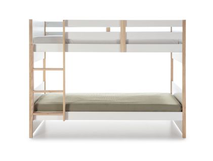 Lit Enfant Superposé En Pin Ciré Et Mdf Coloris Blanc Blanchi - L. 200 X P. 104,50 X H. 155 Cm
