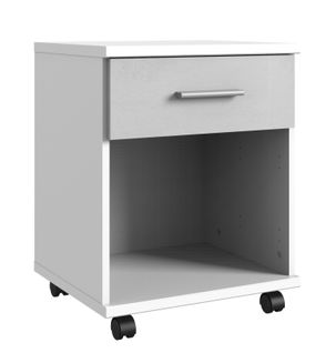 Caisson Mobile à Tiroirs Coloris Blanc, Rechampis Teinte Béton Gris Clair