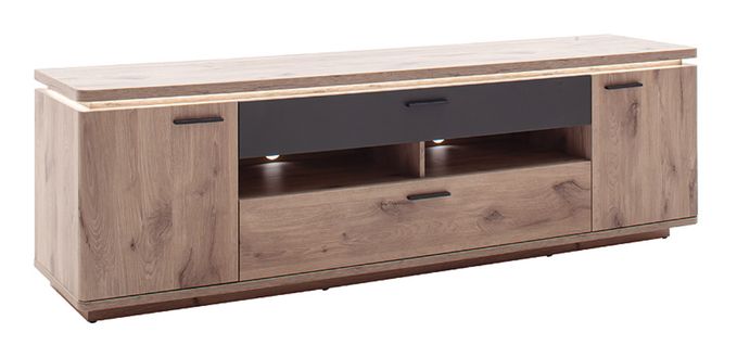 Meuble TV Coloris Imitation Chêne Viking, Anthracite  - L. 210 X H. 65  X P.  50 Cm