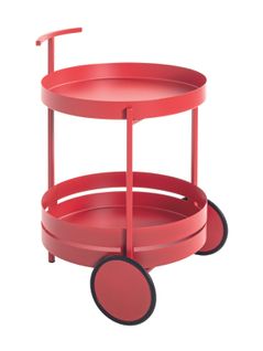 Chariot De Cuisine, Desserte En Métal Coloris Rouge  -  Diamètre 42 X Hauteur 62 Cm