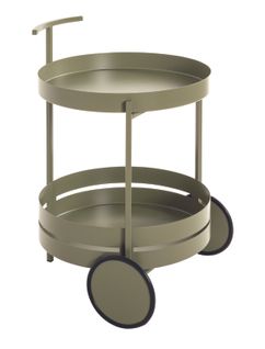 Chariot De Cuisine, Desserte En Métal Coloris Vert  -  Diamètre 42 X Hauteur 62 Cm